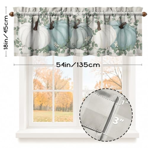 Fall Thanksgiving Kitchen Curtains Valances and Tiers 53 x 18 Inch (Blue / 54"W x 18"L (Pack of 3))