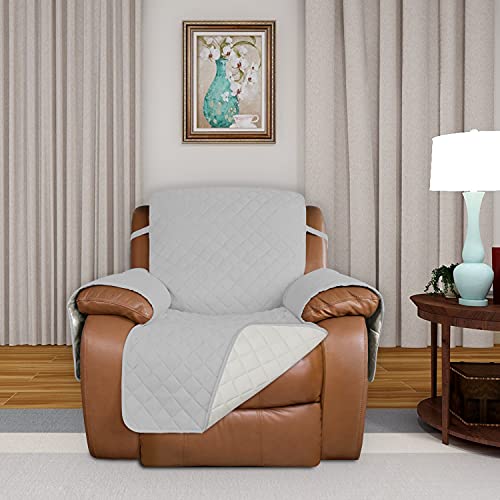 Reversible Recliner Chair Covers Couch Covers for Dogs (Large Recliner / Light Gray/Ivory)