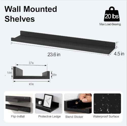 Black Floating Shelves for Wall Decor (Black / 23.6in)
