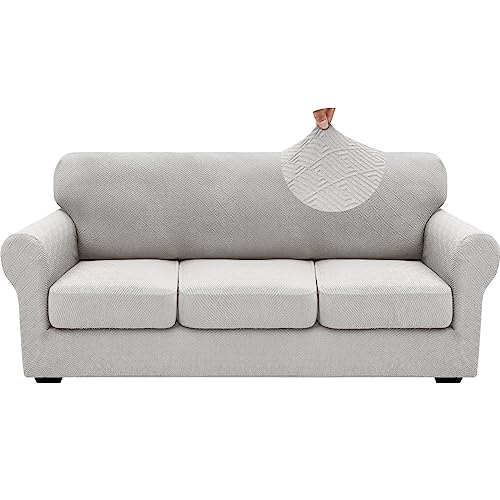 4 Piece Stretch Sofa Cover (71"-91"(3 Cushions) / Silver Grey)