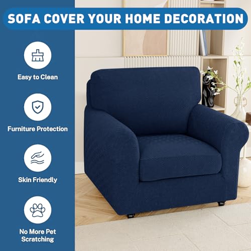 1 Piece XL Stretch Couch Cushion Covers Individual Sofa Slipcovers (Single XL Seat Cushion/Backrest / Navy Blue)