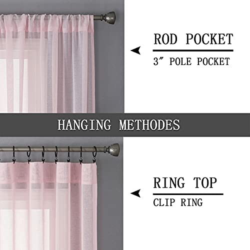 Sheer Curtains Linen Textured Living Room Curtain Sheers Light Filtering Rod Pocket Voile Curtains for Bedroom (42"W x 63"L (Pack of 2) / Pink)