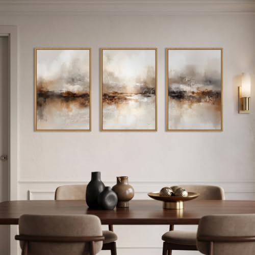 Large Abstract Brown Pastel Framed Canvas Wall Art (Abstract Neutral Brown Wood Wall Art / 24"L x 36"W)