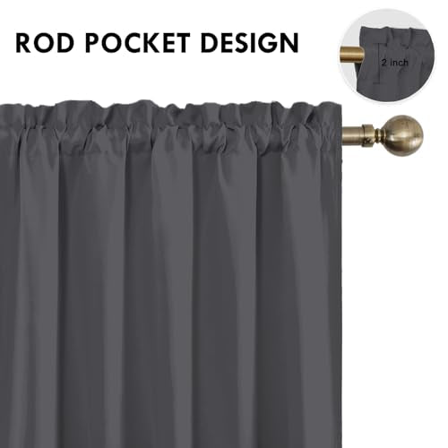 Wide Blackout Curtains for Bedroom 60 x 63 Inch Long Dark Grey (Dark Grey / 60"W x 63"L (Pack of 2))