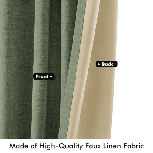 100% Blackout Linen Curtains 42 x 84 Inch Olive Green 2 Panels (Olive Green / 42"W x 84"L (Pack of 2))