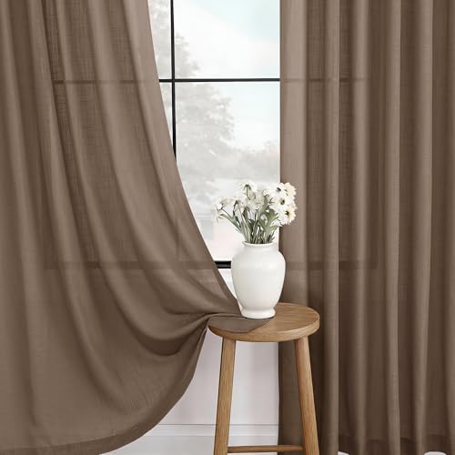 Chocolate Brown Linen Curtain 96 inch Length 2 Panels Set Back Tab Light Filtering Living Room Curtain Drapes Home Office Modern Minimalist Decor Farmhouse Boho Neutral Semi Sheer Curtain 96 inch Long (Chocolate Brown / 52"W x 96"L (Pack of 2))
