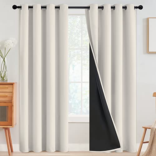 Cream 100% Blackout Curtains Room Darkening Living Room 90 Inch (Cream / 52"W x 90"L (Pack of 2))