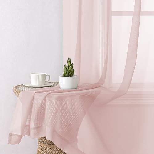 Blush Pink Sheer Curtains 63 Inch Length 2 Panels Set (40"W x 63"L (Pack of 2) / Blush Pink)