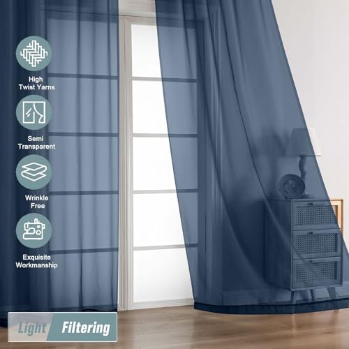 Navy Blue Sheer Curtains for Window 72 inches Long 2 Panels Set (42"W x 72"L (Pack of 2) / Navy Blue)