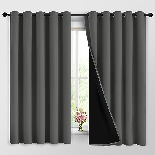 Dark Grey 100% Blackout Curtains 63 Inches Long 62" Wide 2 Panels (62"W x 63"L (Pack of 2) / Dark Grey)