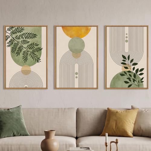 Large Boho Sage Green Framed Canvas Wall Art Set (Boho Green Arch Wall Art / 24"L x 36"W)