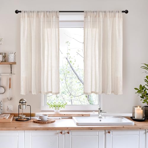 Oatmeal Linen Curtains 42X40 Inch Length for Short Windows (Oatmeal / 42"W x 40"L (Pack of 2))