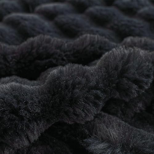 Soft Bubble Faux Fur Throw Blanket (Black / 50“x60”)