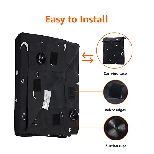 Portable Room Darkening Blackout Curtain Shade with Suction Cups (Moon and Stars / 1-Pack)