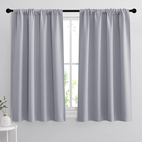 Small Window Curtains 45 inches Length for Kitchen Cafe Bathroom (Silver Grey / 42"W x 45"L (Pack of 2))
