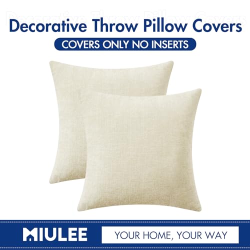 Soft Chenille Throw Pillow Covers Cream 20x20 Inch Pack of 2 (20" x 20" (Pack of 2) / Cream)