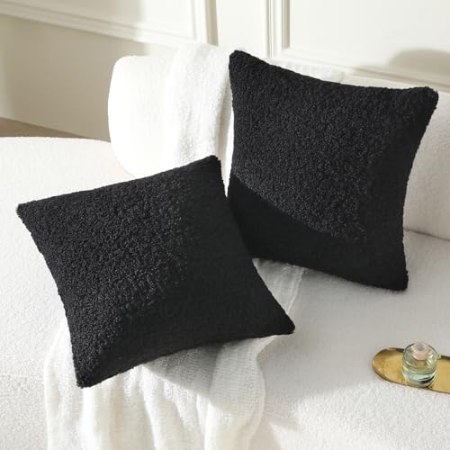 Pack of 2 Faux Fur Teddy Boucle Pillow Covers 22x22 Inch (Black / 22" x 22" (Pack of 2))