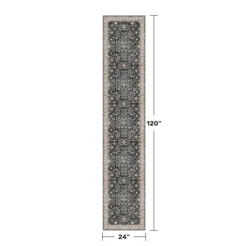 Black Boho Washable 2x10 Hallway Runner Rug (2' x 10' (Runner) / Ashen / Multi)