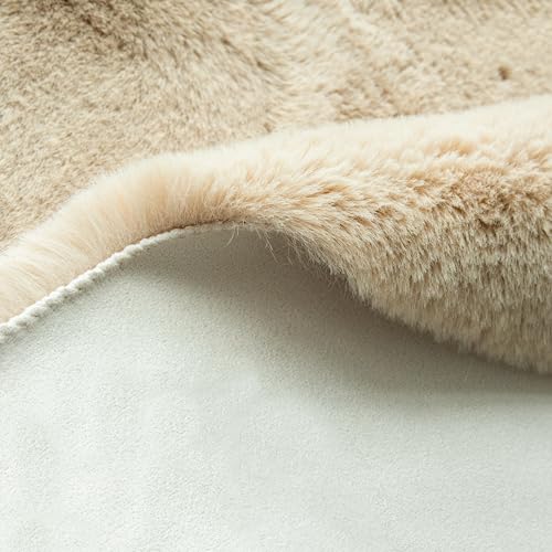 Camel Plush Shag Faux Rabbit Washable Fuzzy Fur Rugs for Living Room Bedroom Kids Circle Small Nursery Area Rug Round Rug 3ft (3' (Round) / Beige)