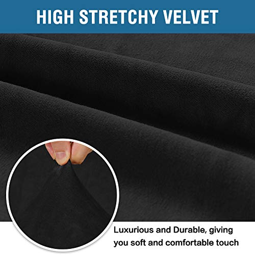 Stretch Velvet Sofa Covers Large Couch Covers Sofa Slipcovers with Non Slip Straps Underneath The Furniture (Jet Black / XL Sofa)