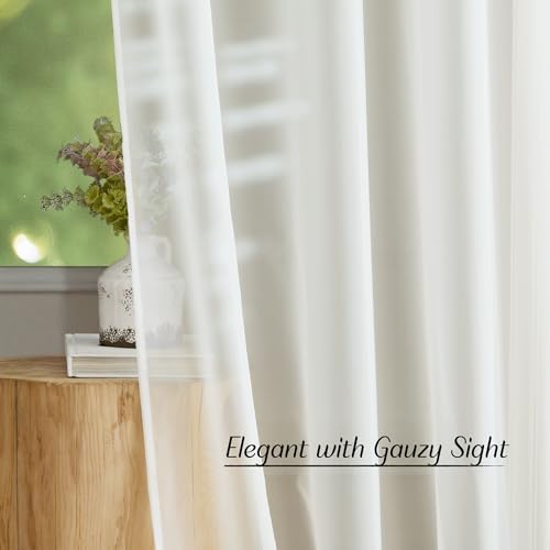Beige Sheer Long Curtains 102 Inches (Beige / 54"W x 102"L (Pack of 2))