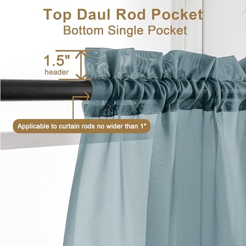 Stone Blue Sheer Curtains 30 inch Length 2 Panels (Stone Blue / 42"W x 30"L (Pack of 2))