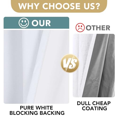 100% Blackout Linen Curtains 54" L 2 Panels Bright White (Bright White / 52"W x 54"L (Pack of 2))