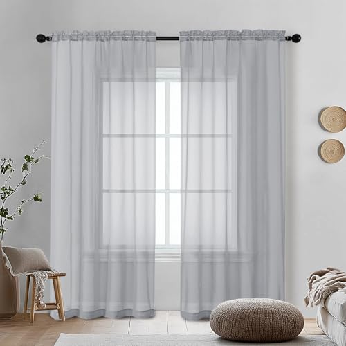 Light Grey Sheer Curtains 72 Inches Long 2 Panels (Light Grey / 42"W x 72"L (Pack of 2))
