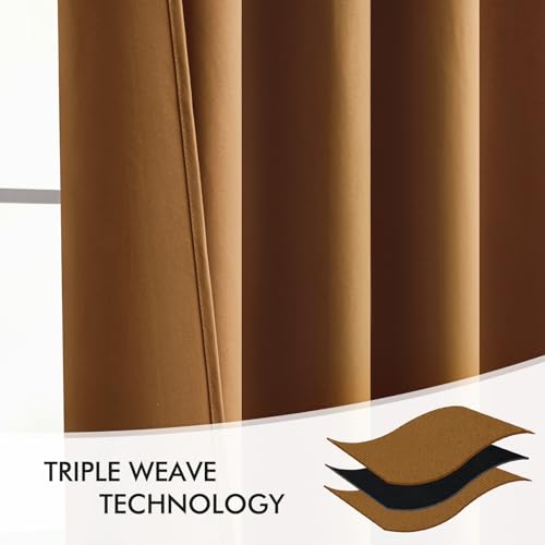 Golden Brown Back Tab Blackout Curtains 52x96 Inch Long 2 Panels Set (Golden Brown / 52"W x 96"L (Pack of 2))