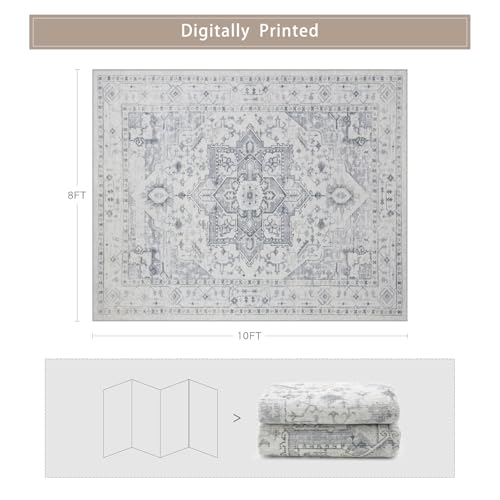 Washable Rugs 8x10 Area Rugs for Living Room (8' x 10' (Rectangular) / Grey/Cream/White/Light Blue)