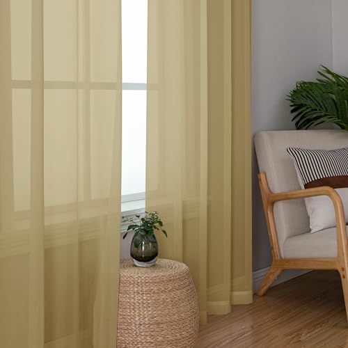 Gold Sheer Curtains (Gold / 42"W x 63"L (Pack of 2))