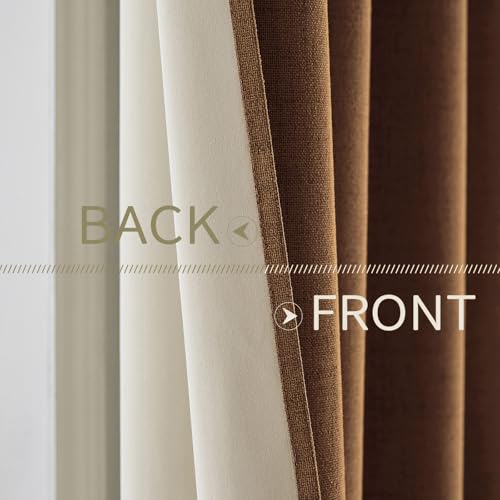 100% Blackout Linen Curtains for Bedroom 52x90 Inches Brown (Brown / 52"W x 90"L (Pack of 2))