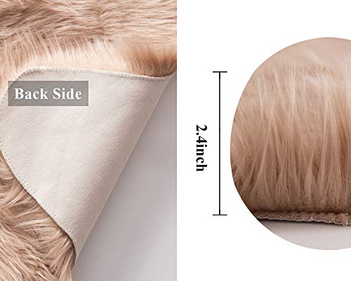 Fluffy Area Rug 2x3 ft Faux Fur Sheepskin Rug for Bedroom Khaki (2' x 3' (Rectangular) / Khaki)