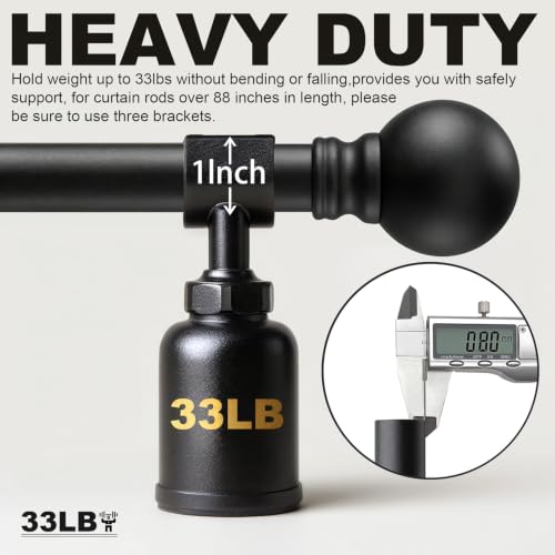 Matte Black Curtain Rods for Windows 66 (Matte Black / 16"-120"|1 Pack)