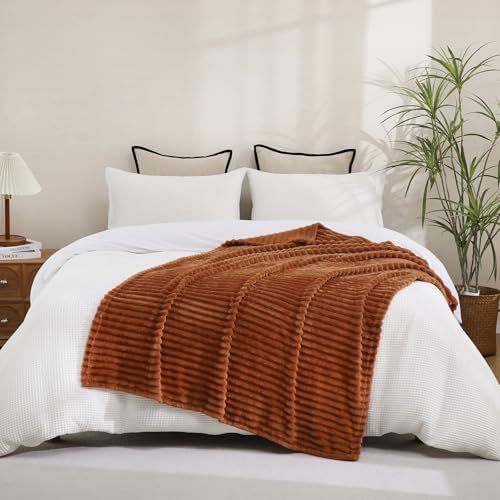 Burnt Orange Fleece Throw Blanket 50”×70” for Couch Sofa Livingroom (Burnt Orange / 50×70inch)