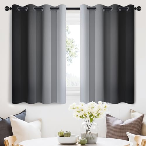 Ombre Curtains Black to Grey White for Living Room 52Wx36L (52"W x 36"L (Pack of 2) / Black)