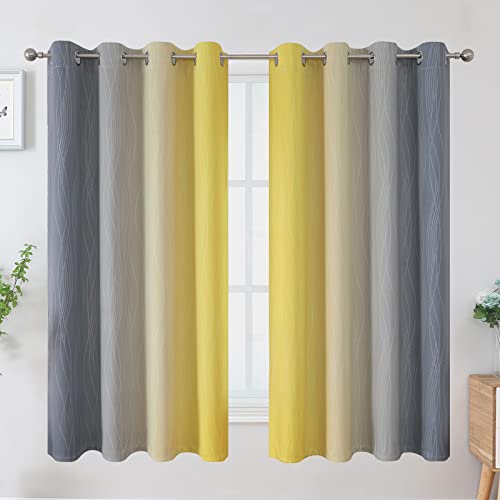 Gray and Yellow Ombre Blackout Curtains for Living Room 52Wx63L Inch Length (Yellow and Grey / 52"W x 63"L (Pack of 2))