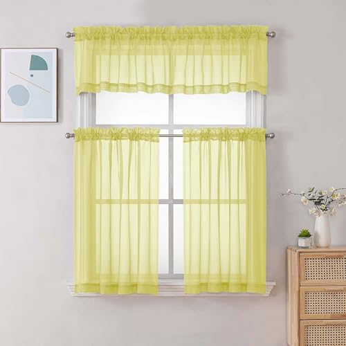 Sheer Curtains 36 inch Length 2 Panels Set (Lemon / 42"W x 36"L (Pack of 2))