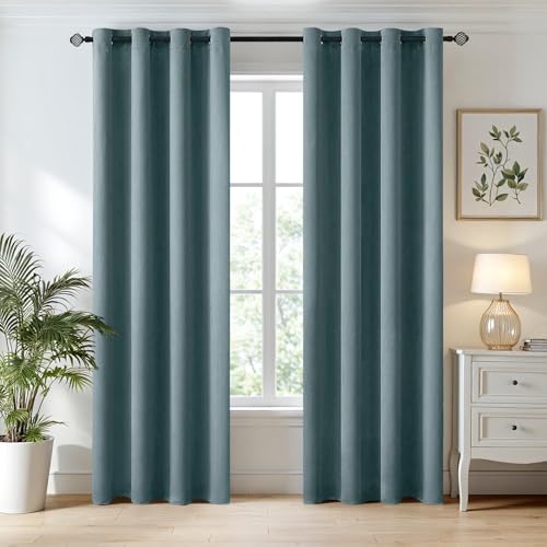 Greyish Blue Blackout Bedroom Curtains Drapes 96 Inch Long 52"x96" (Greyish Blue / 52"W x 96"L (Pack of 2))