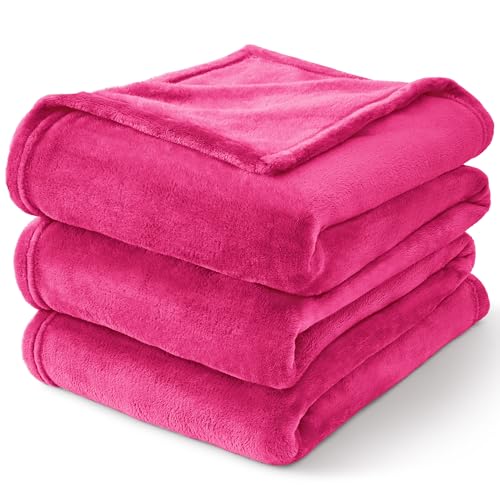 Fleece Blanket Soft Plush Twin Size Blanket Hot Pink 60"x80" (Hot Pink / Twin(60"x80"))