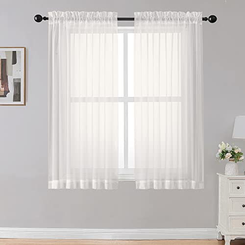 Sheer Curtains Living Room 54 inches Long (Ivory / 42"W x 54"L (Pack of 2))
