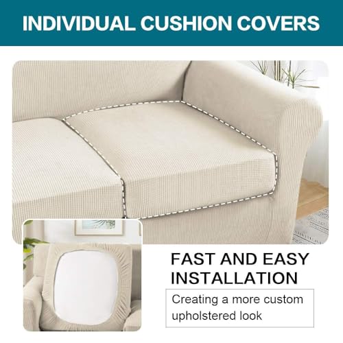 3 Piece Sofa Covers for 2 Cushion Couch Sofa Slipcover Soft Couch Cover for Dogs (Sofa (2 Cushion) / Biscotti Beige)