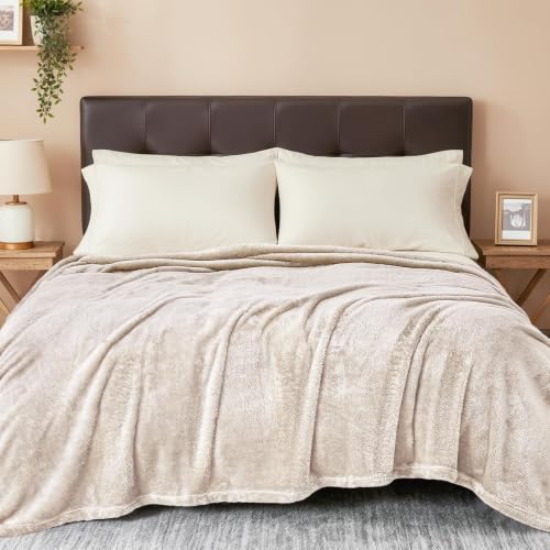 Fuzzy Plush Fleece Bed Blanket Queen Size (Beige / 90x90 IN)