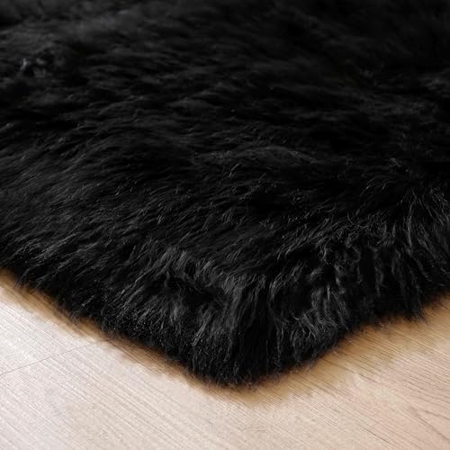Black Sheepskin Area Rug 8x10 Fluffy Fuzzy Furry Shag Carpet for Living Room Bedroom Faux Fur Plush Rectangle (8' x 10' (Rectangular) / Black)