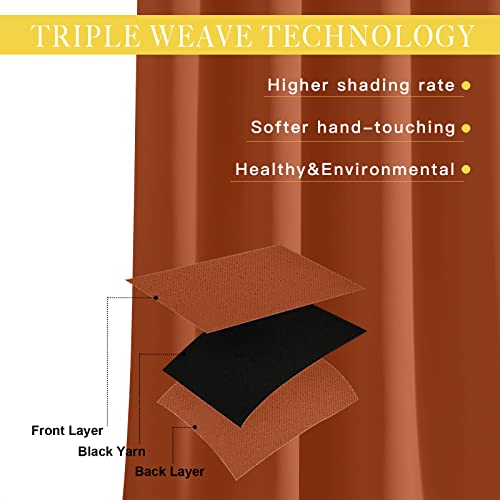 Blackout Living Room Curtain 108 inches Length (Burnt Orange / 52"W x 108"L (Pack of 1))