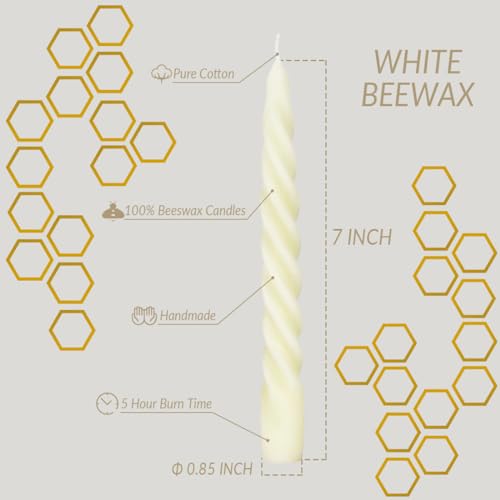 Spiral Beeswax Taper Candles (Off-White / 7 inch)