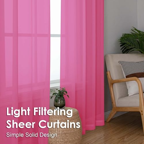 Sheer Curtains 84 Inches Long 2 Panels Set (Hot Pink / 42"W x 84"L (Pack of 2))