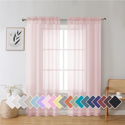 Blush Pink Sheer Curtains 72 Inch Length 2 Panels Set (42"W x 72"L (Pack of 2) / Blush Pink)