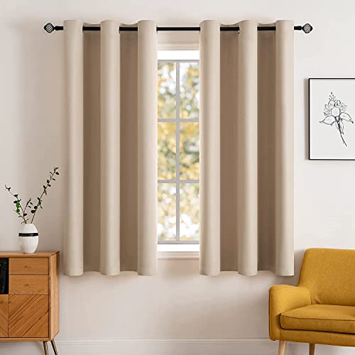 Beige Blackout Bedroom Curtains 63 Inch Long Light Blocking (Beige / 42"W x 63"L (Pack of 2))