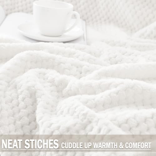 Soft Waffle Fleece Bed Blanket King Size (White / 90x104 in)